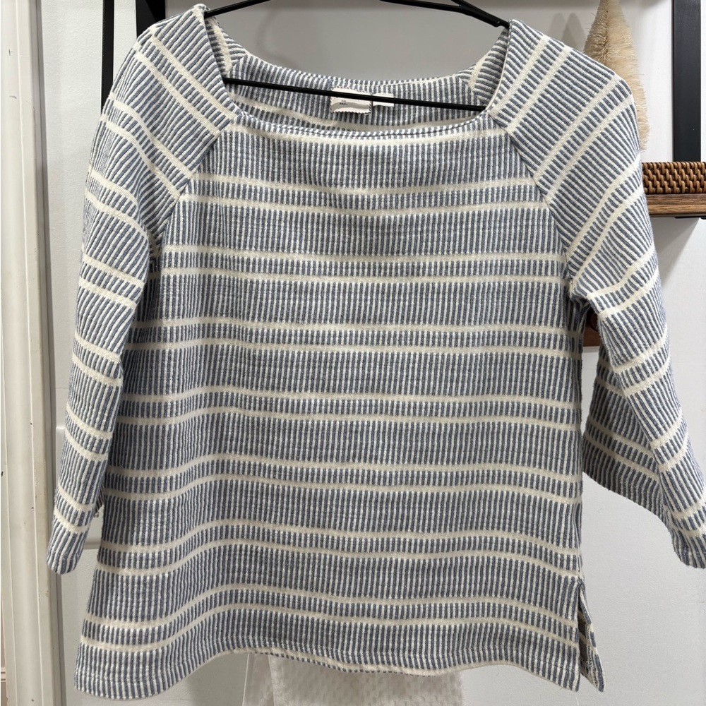 Anthropologie Postmark Blue and Cream Knit Top